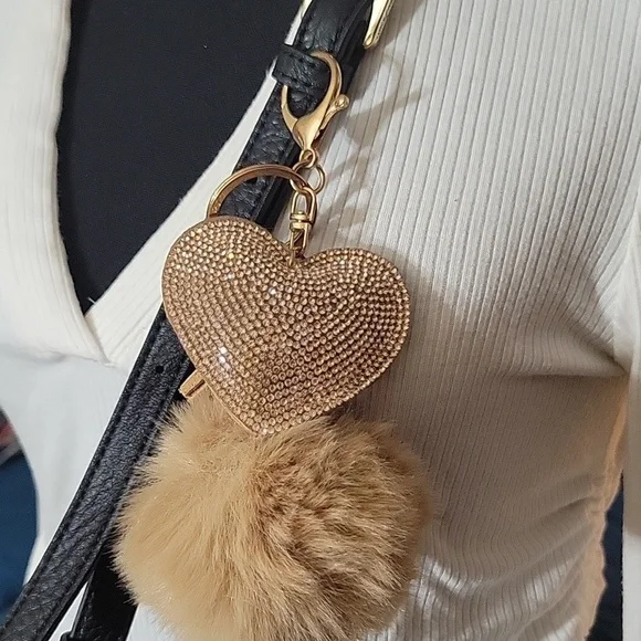 Heart Shaped Gold purse charm, with a pom, pom. - Picture 2 of 3